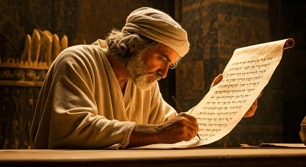 An image of Matthew writing the Gospel, highlighting his role as an evangelist.