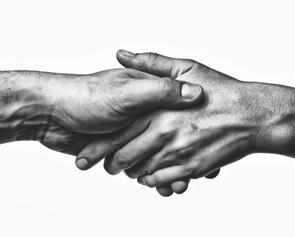 An illustration of two people shaking hands, representing mutual respect and understanding.