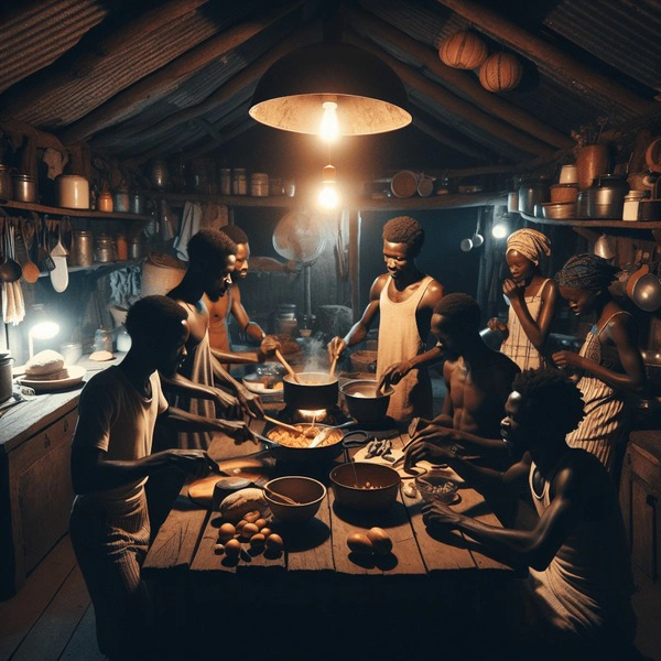 An image of a community kitchen, where people are serving meals to those in need.